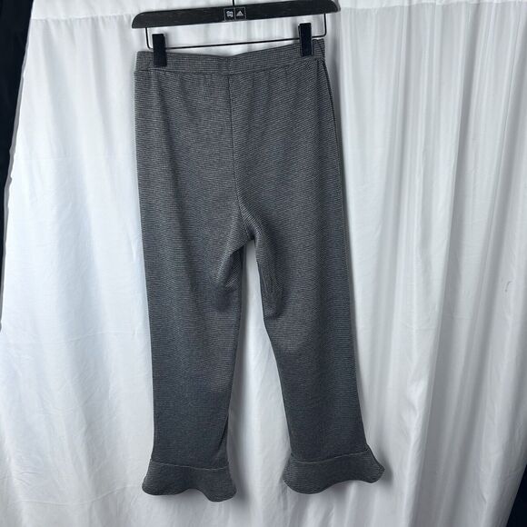 Lazy Sunday Womens Gray Houndstooth Pattern Ruffle Bell Bottom Pull On Pants S - Picture 9 of 9